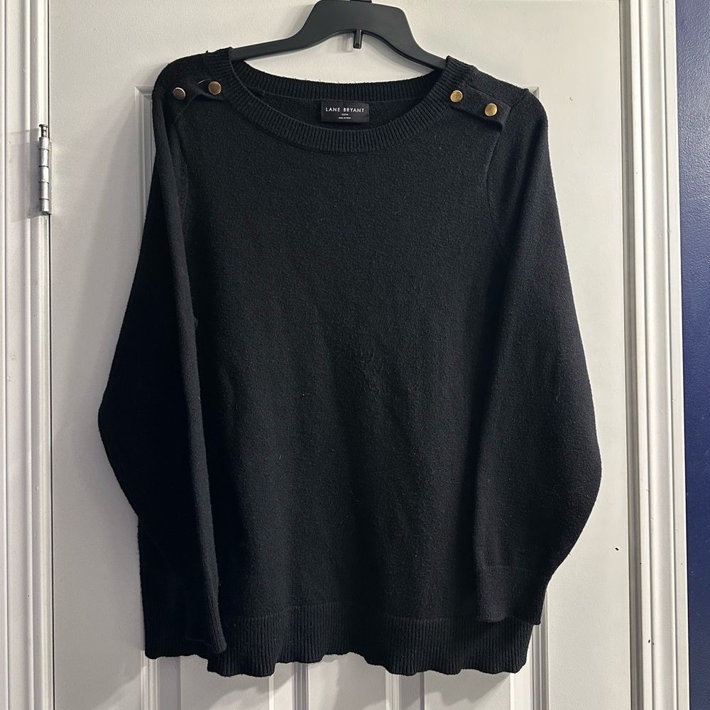 Lane Bryant Black Crewneck Top with Button Details
